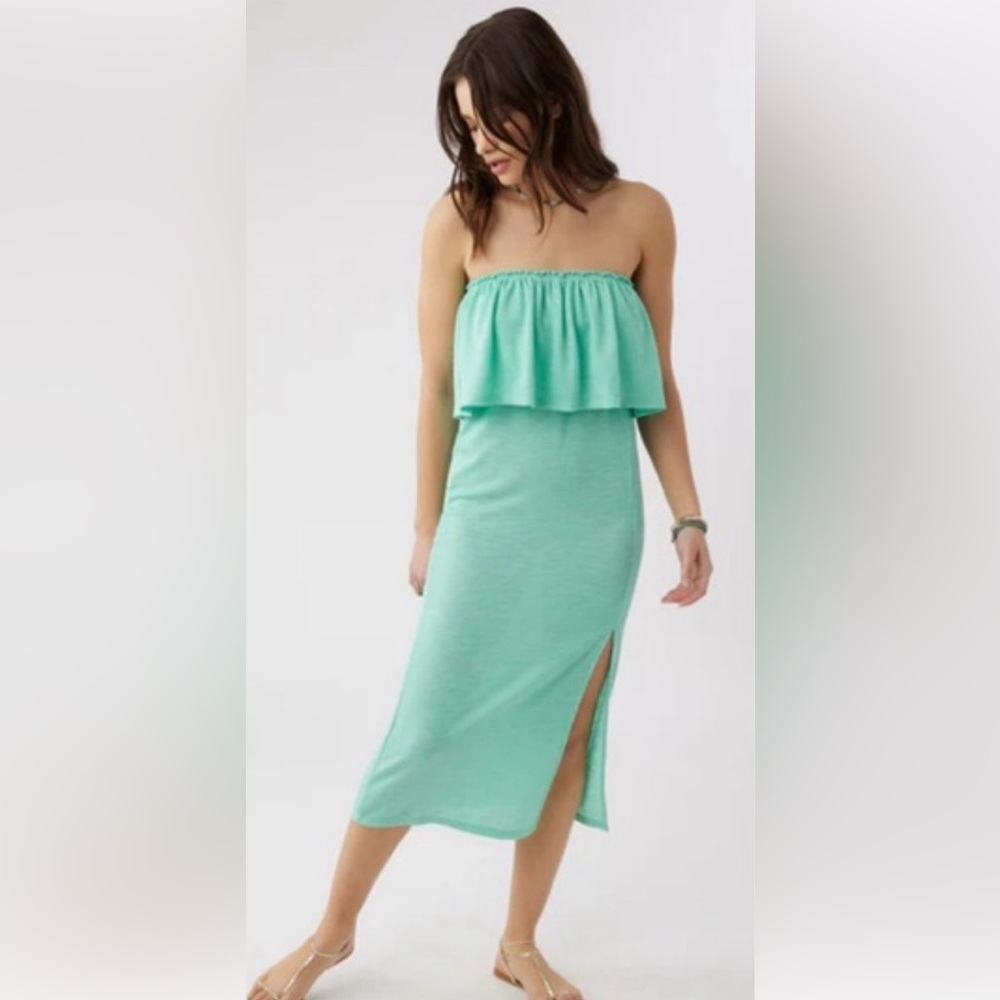 O’Neill Kole Beachy Strapless Ruffle Top Midi Dress or Beach Cover Seafoam Small